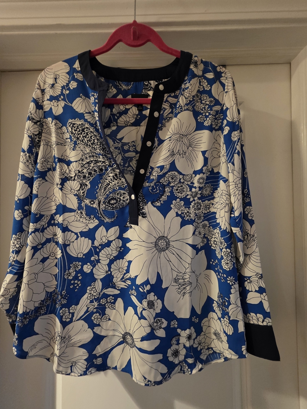 Talbots Floral Blouse in Blue & White